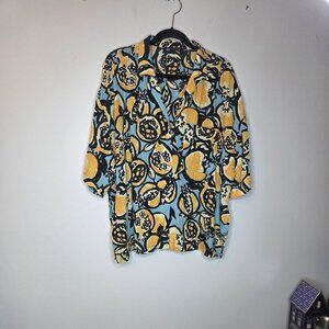Zara Gauze Bright Oversized Fruit Print, Button-down Blouse, Women's, Size L